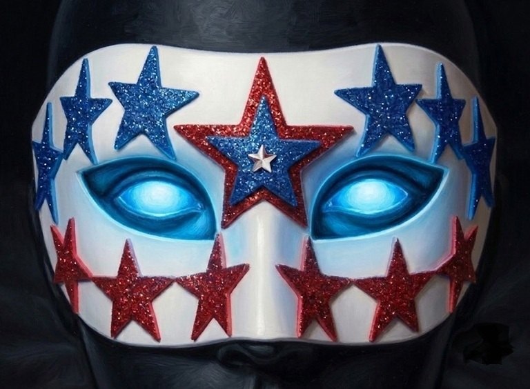 The Mask of Freedom - 13 glitter stars, glowing blue eyes