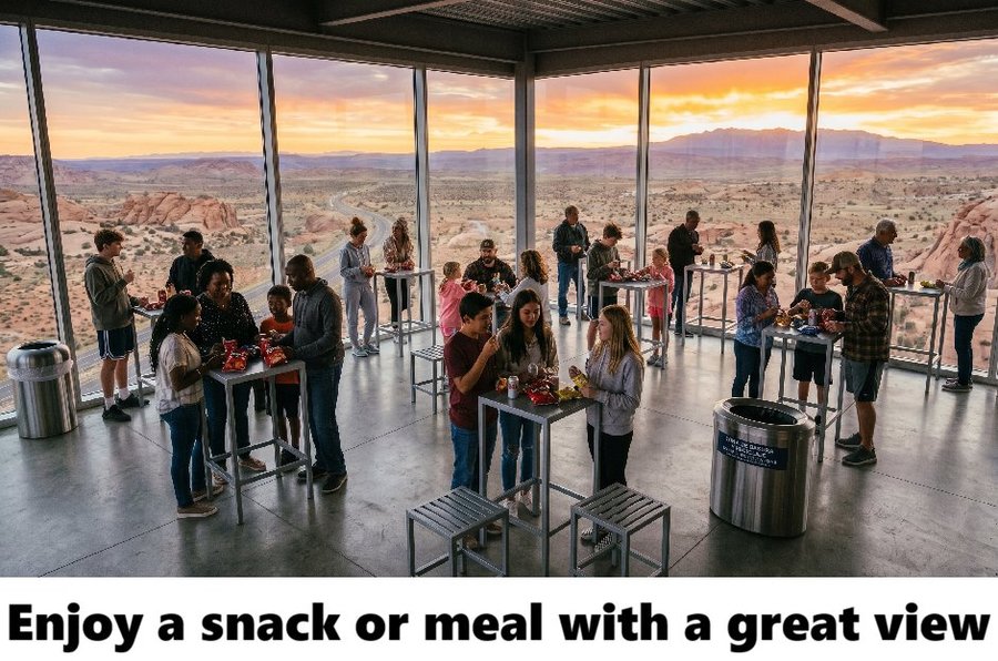 TACO Trump Tower observation deck — standing tables with a panoramic sunset view